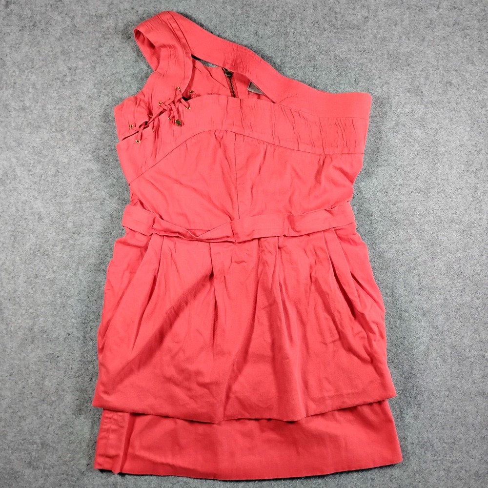 Preen by Thornton Bregazzi One Shoulder Layered Mini Dress Coral Pink Size‎ M
